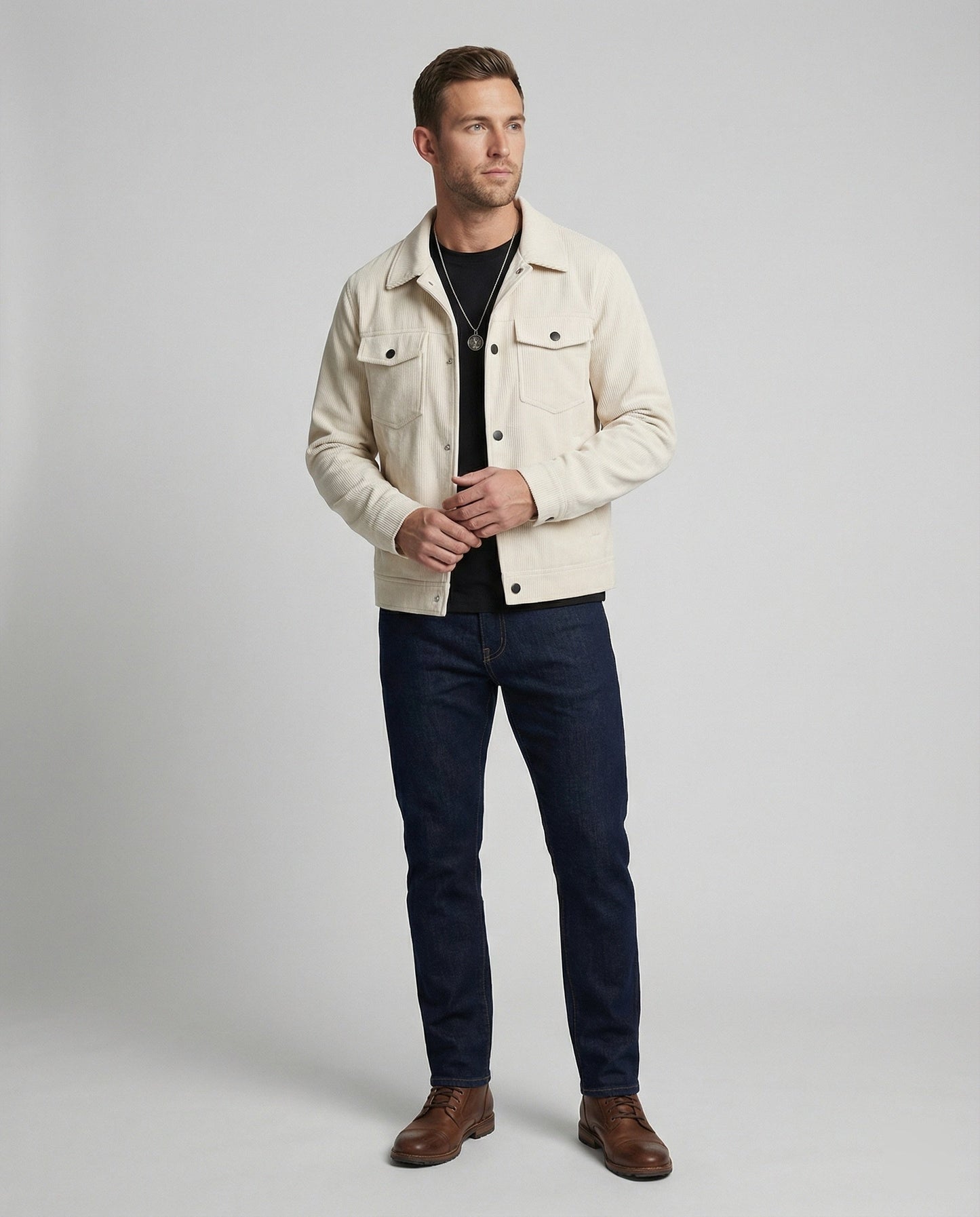 Herren Überhemdjacke Cord Mit Druckknöpfen