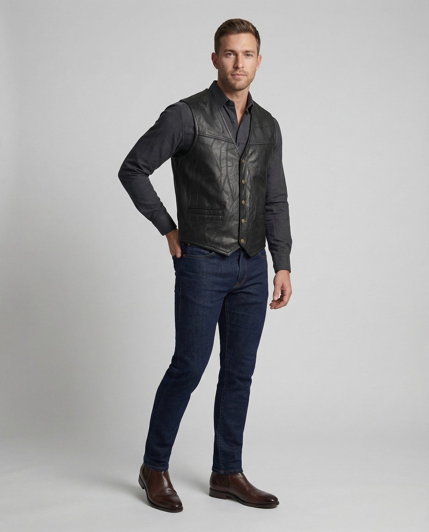 Herren Lederweste Biker Stil