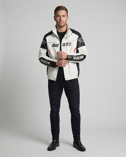 Herren Lederjacke Kunstleder Rennradjacke