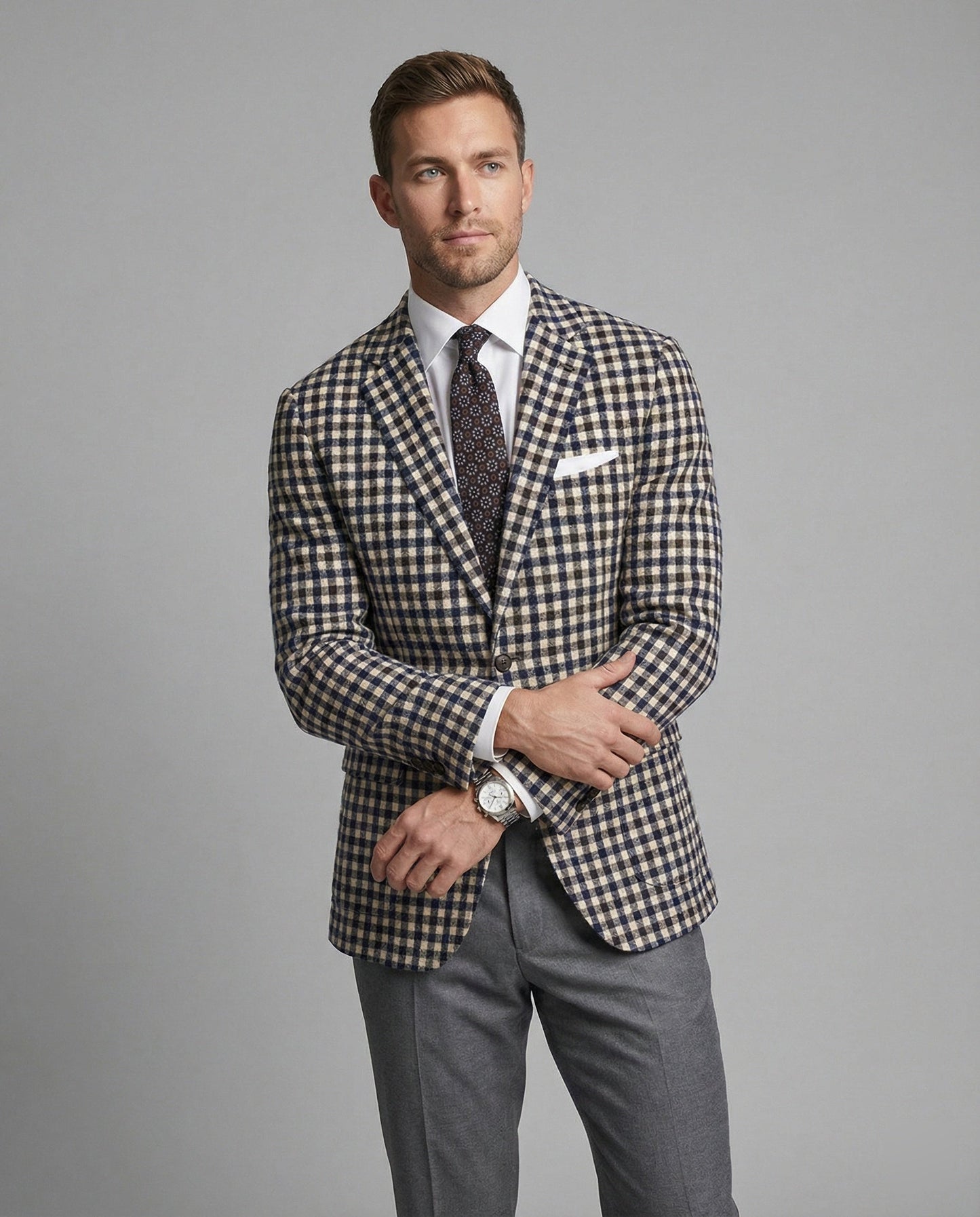 Herren Karierter Blazer Sportlich Eleganter Blazer