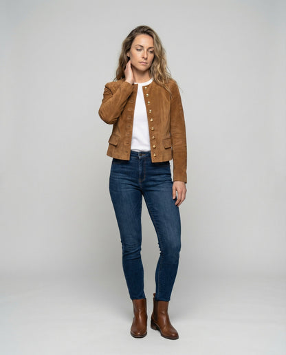 Damen Wildlederjacke Goldknöpfe