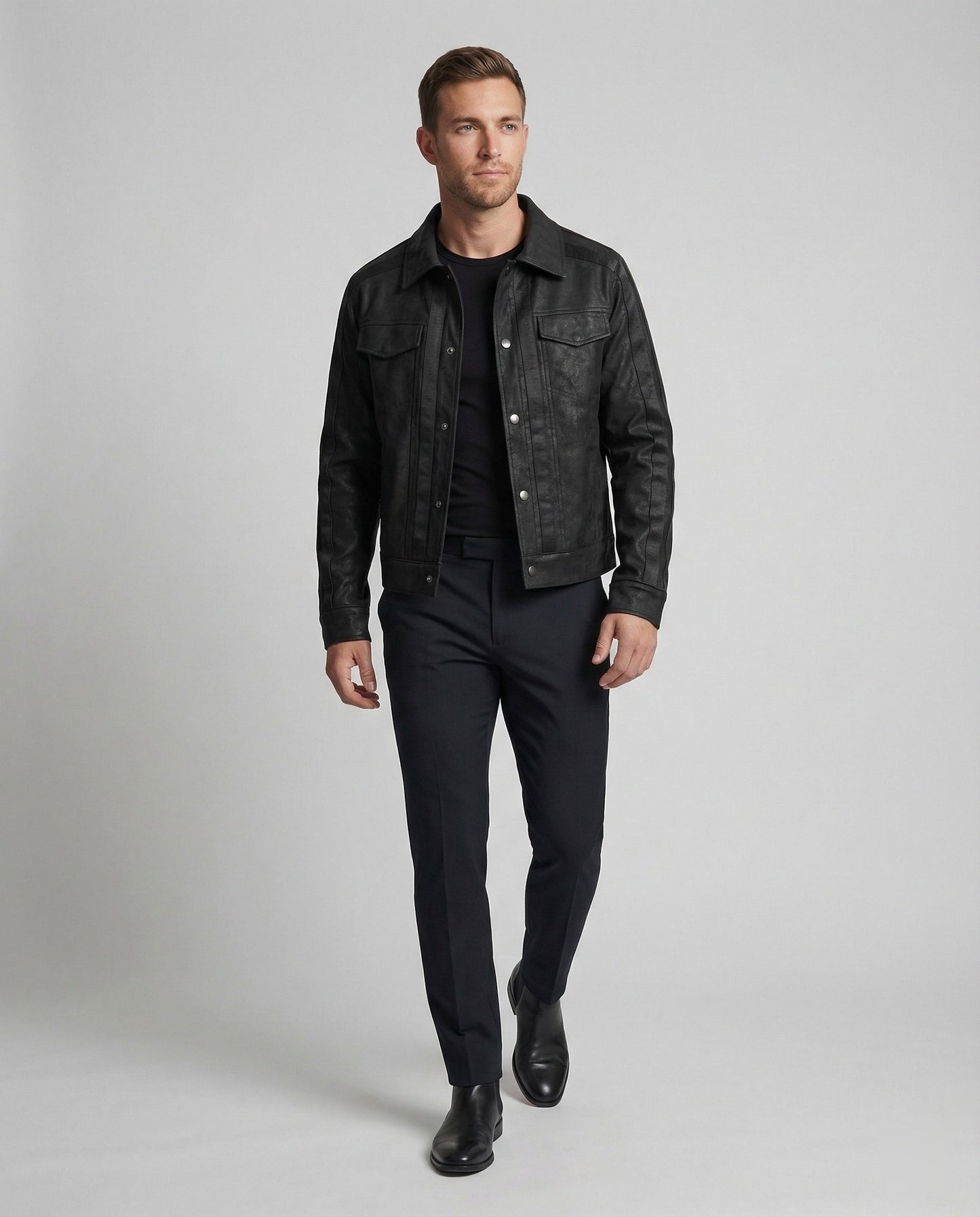 Herren Lederjacke Biker Kurzleder
