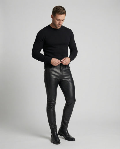Herren Slim-Fit-Hose Kunstleder