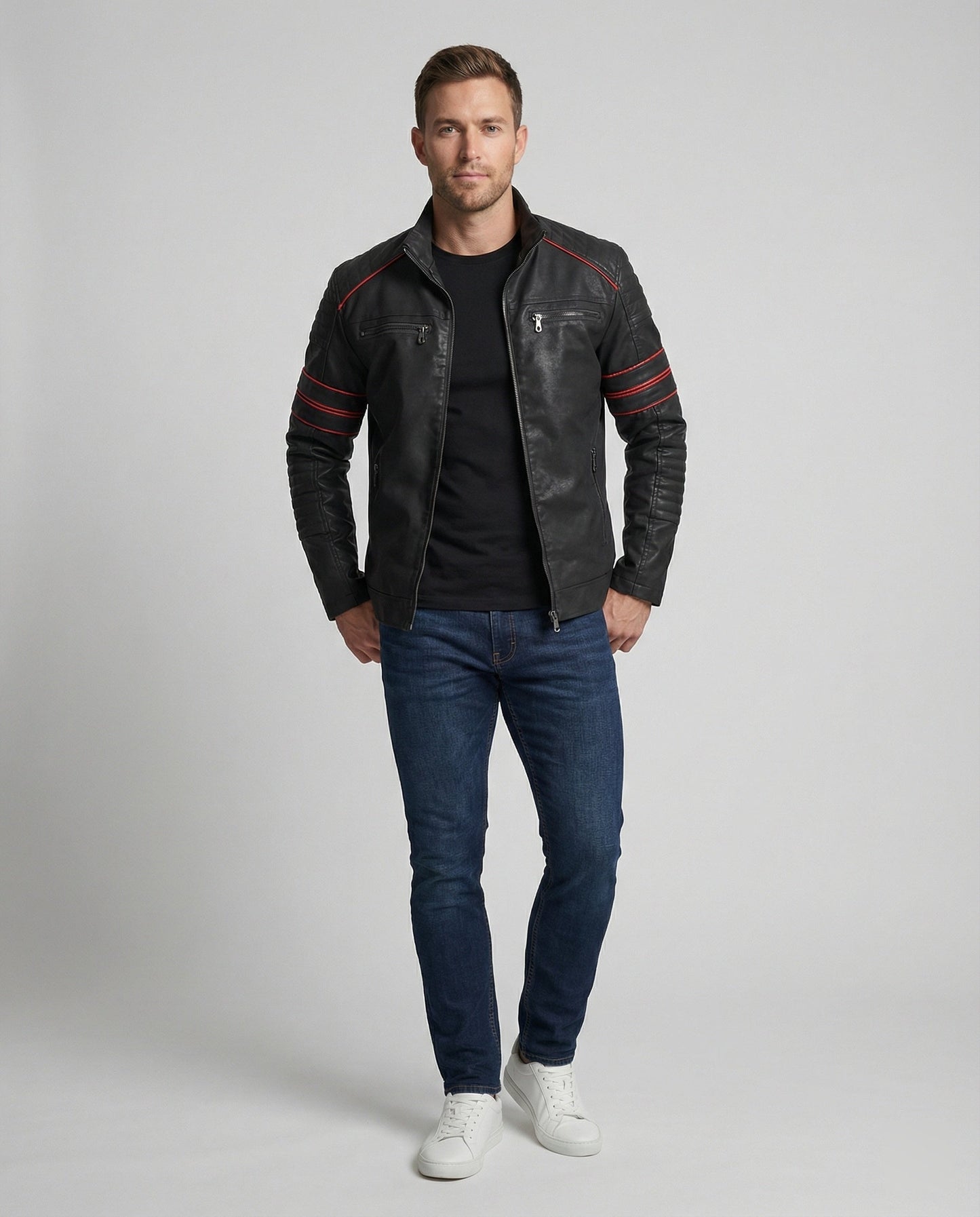 Herren Lederjacke Biker-Style mit Steppung