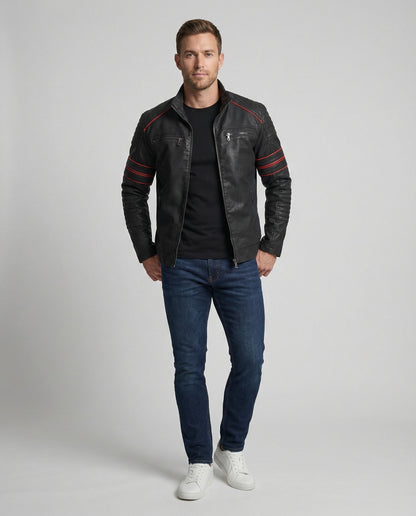 Herren Lederjacke Biker-Style mit Steppung