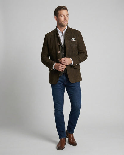 Herren Suedlederjacke mit Zierknöpfen