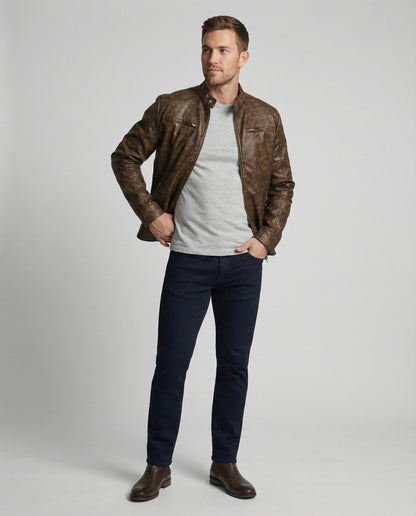Herren Lederjacke Asymmetrisch Vintage Stil