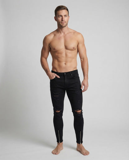 Herren Skinny Jeans Risse Reißverschluss