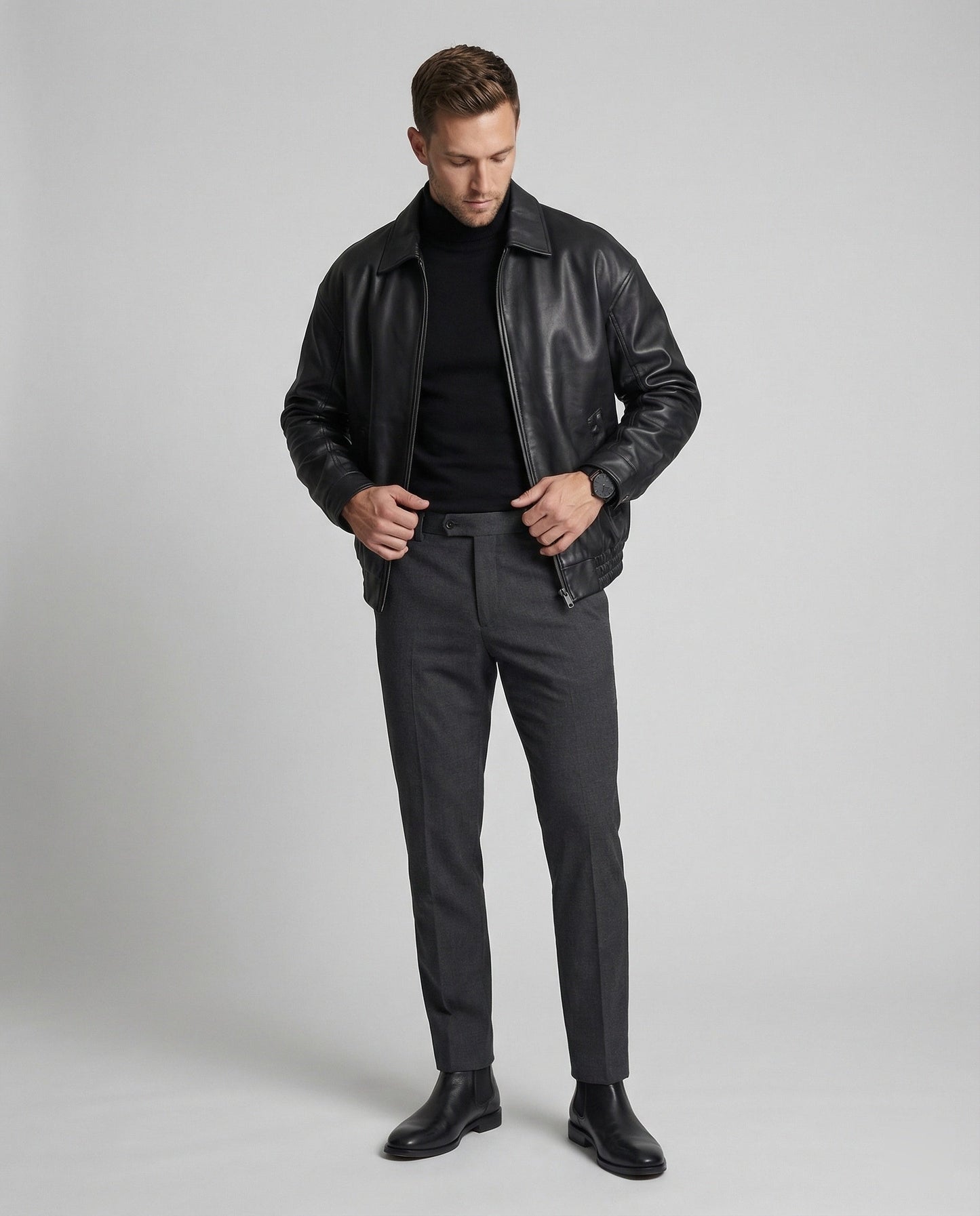 Herren Lederjacke Minimalistisches Design