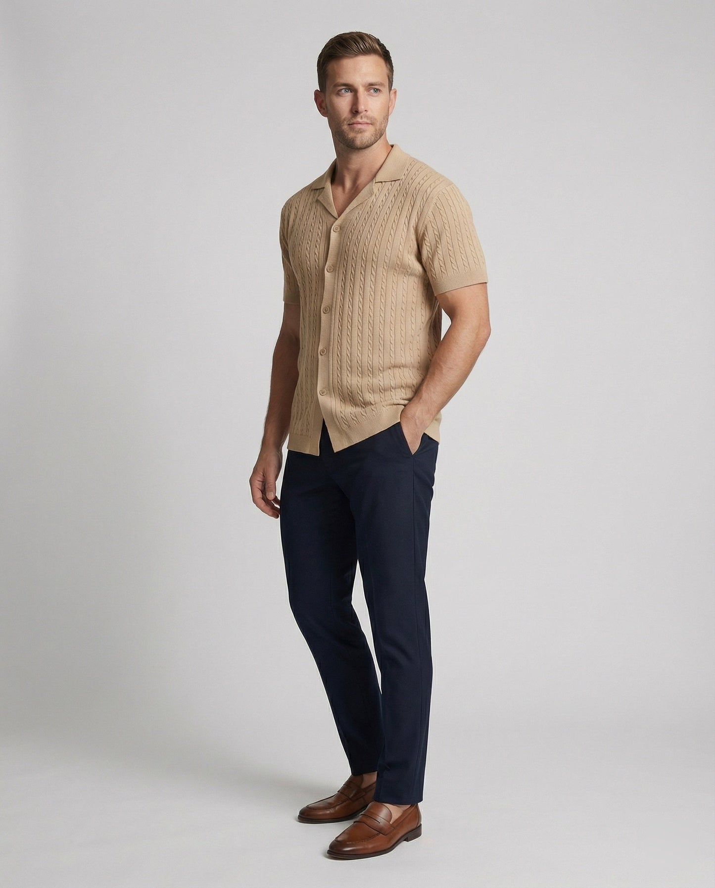 Herren Kurzarm Strickhemd