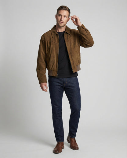 Herren Bomberjacke aus Veloursleder