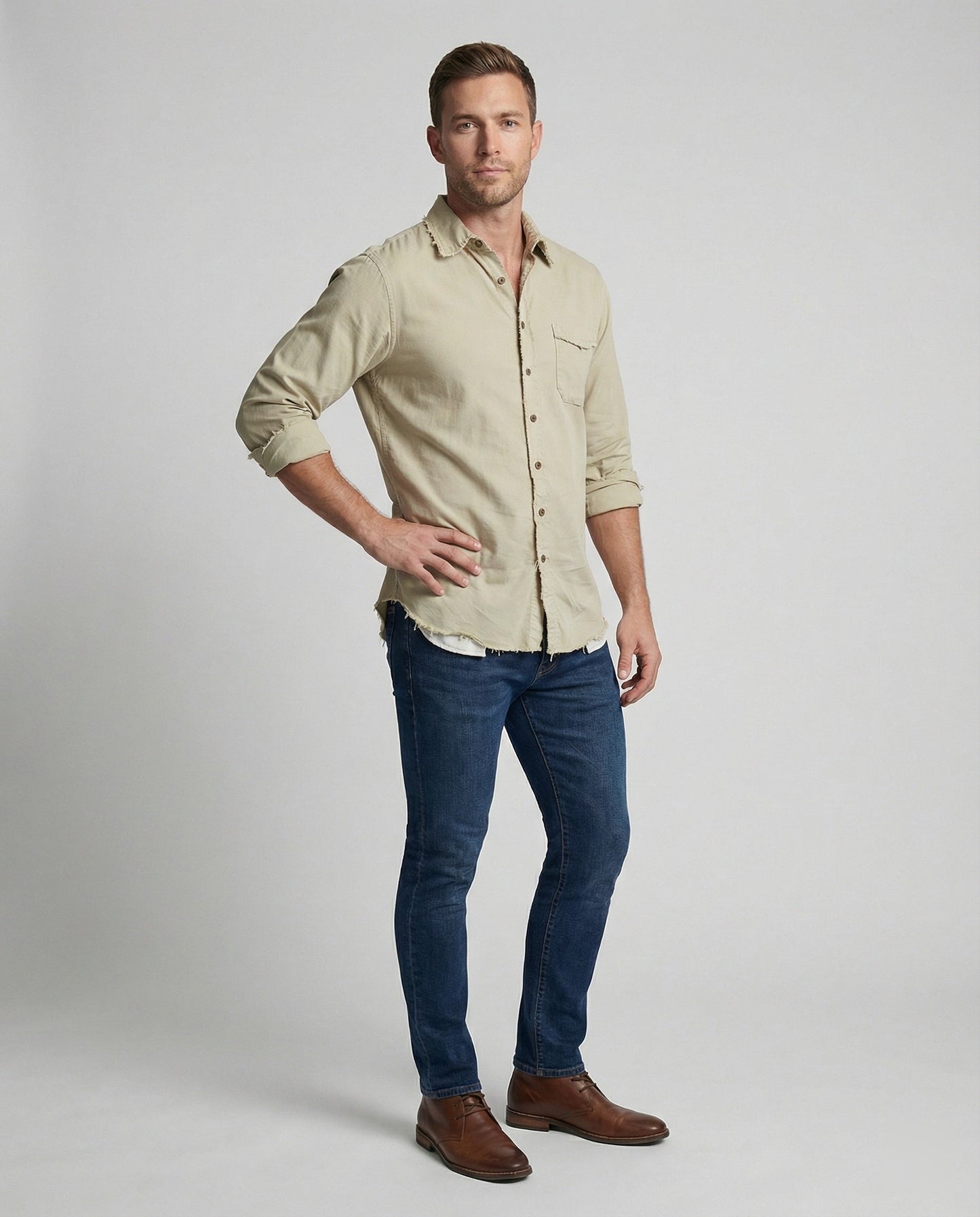 Herren Button-Down-Hemd Lässig Asymmetrischer Saum