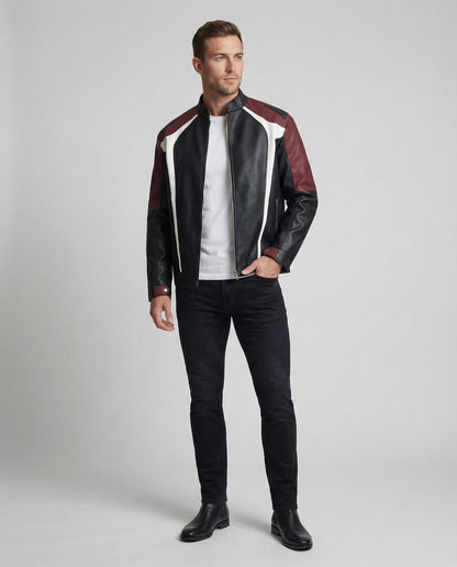 Herren Lederjacke Stehkragen Panelleder