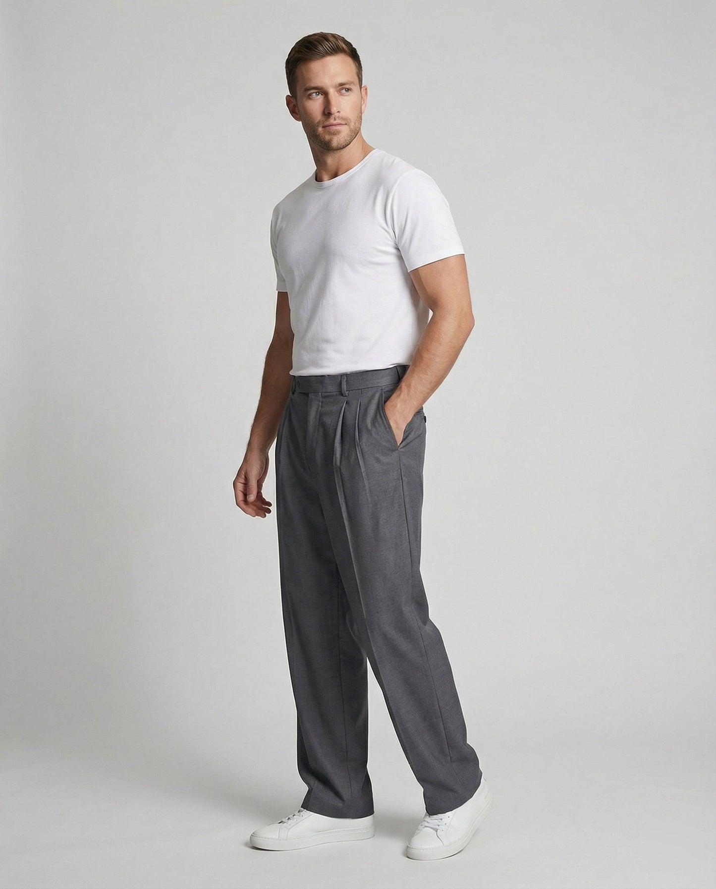 Herren Bundfaltenhose Weite Bein Freizeit