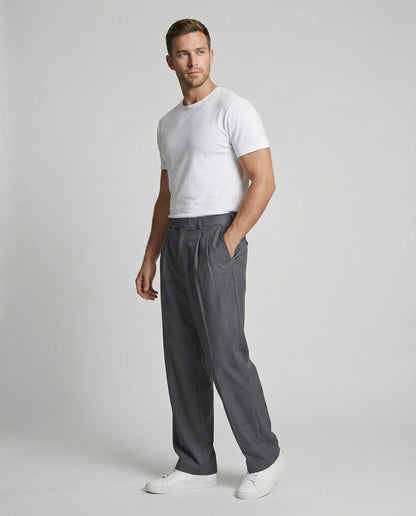 Herren Bundfaltenhose Weite Bein Freizeit