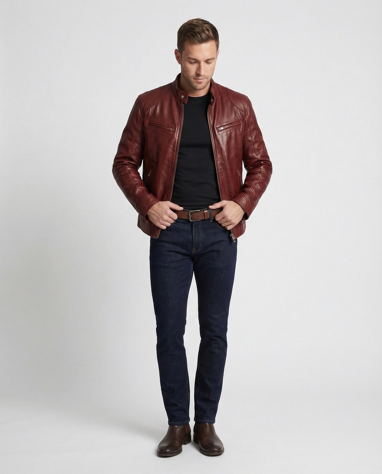 Herren Lederblouson Motorrad Ledermantel