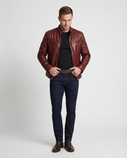 Herren Lederblouson Motorrad Ledermantel