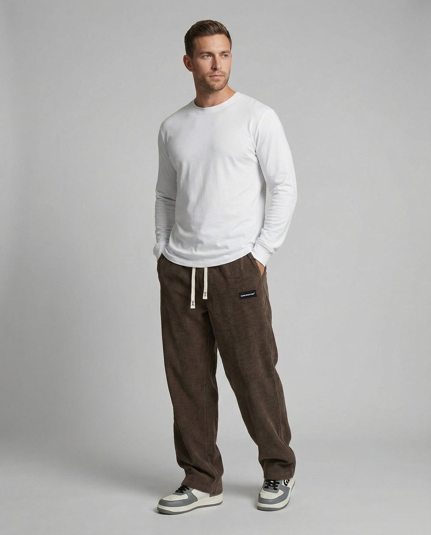 Herren Cordhose Weit Kordelzug Beige