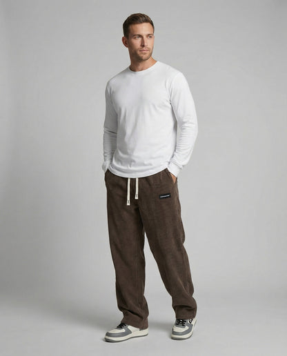 Herren Cordhose Weit Kordelzug Beige