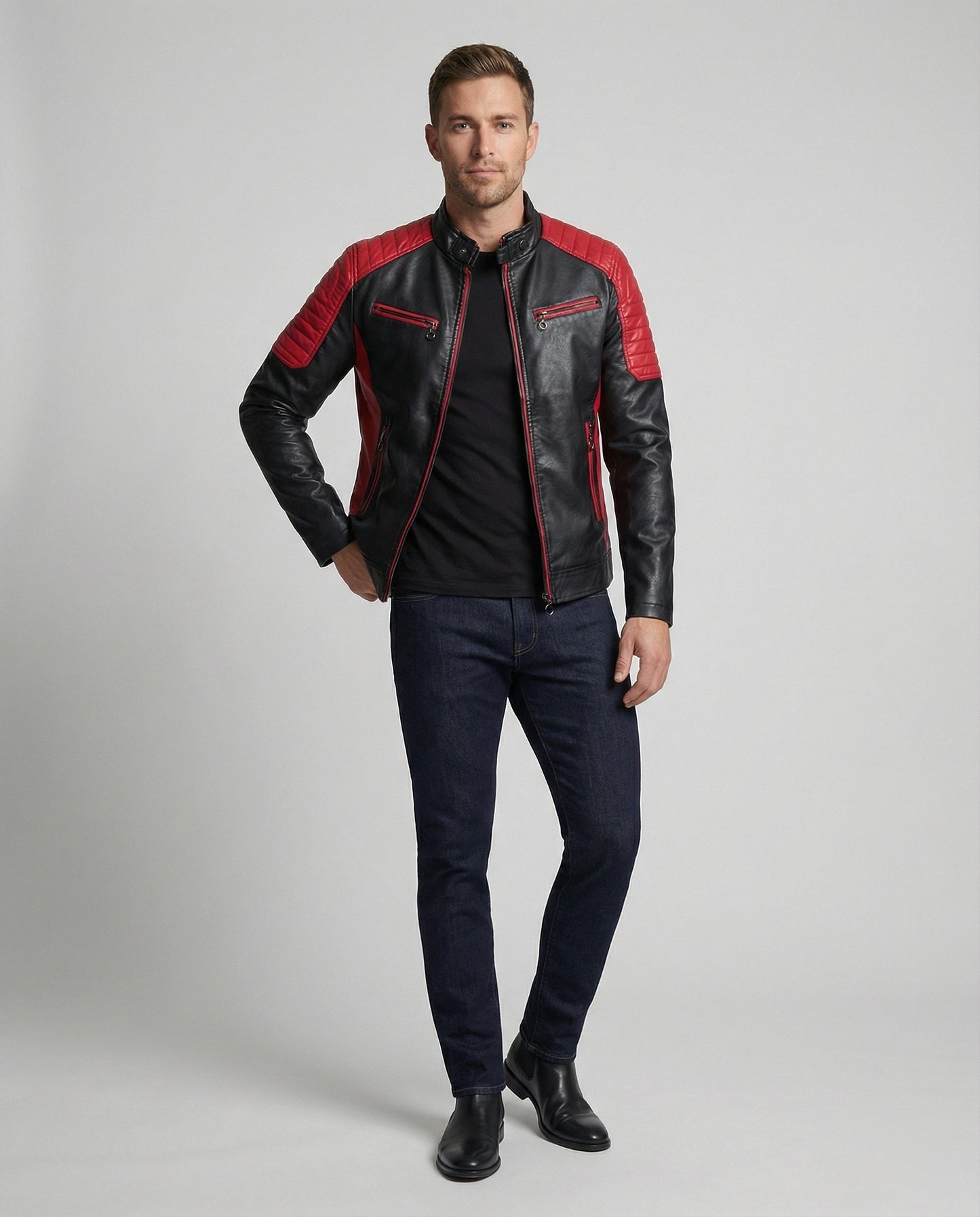 Herren Lederjacke Biker Stil