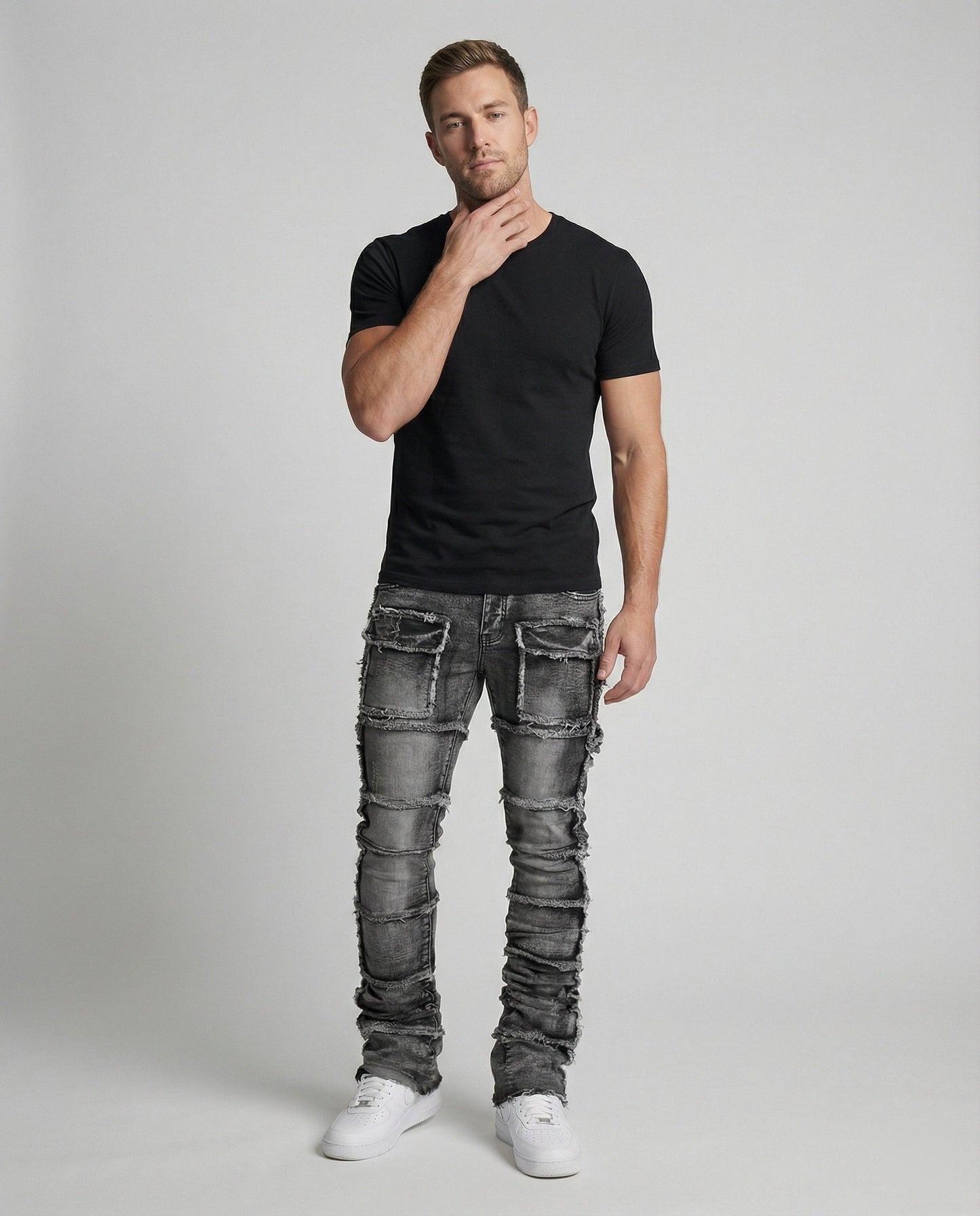Herren Slimfit Jeans Cargotaschen