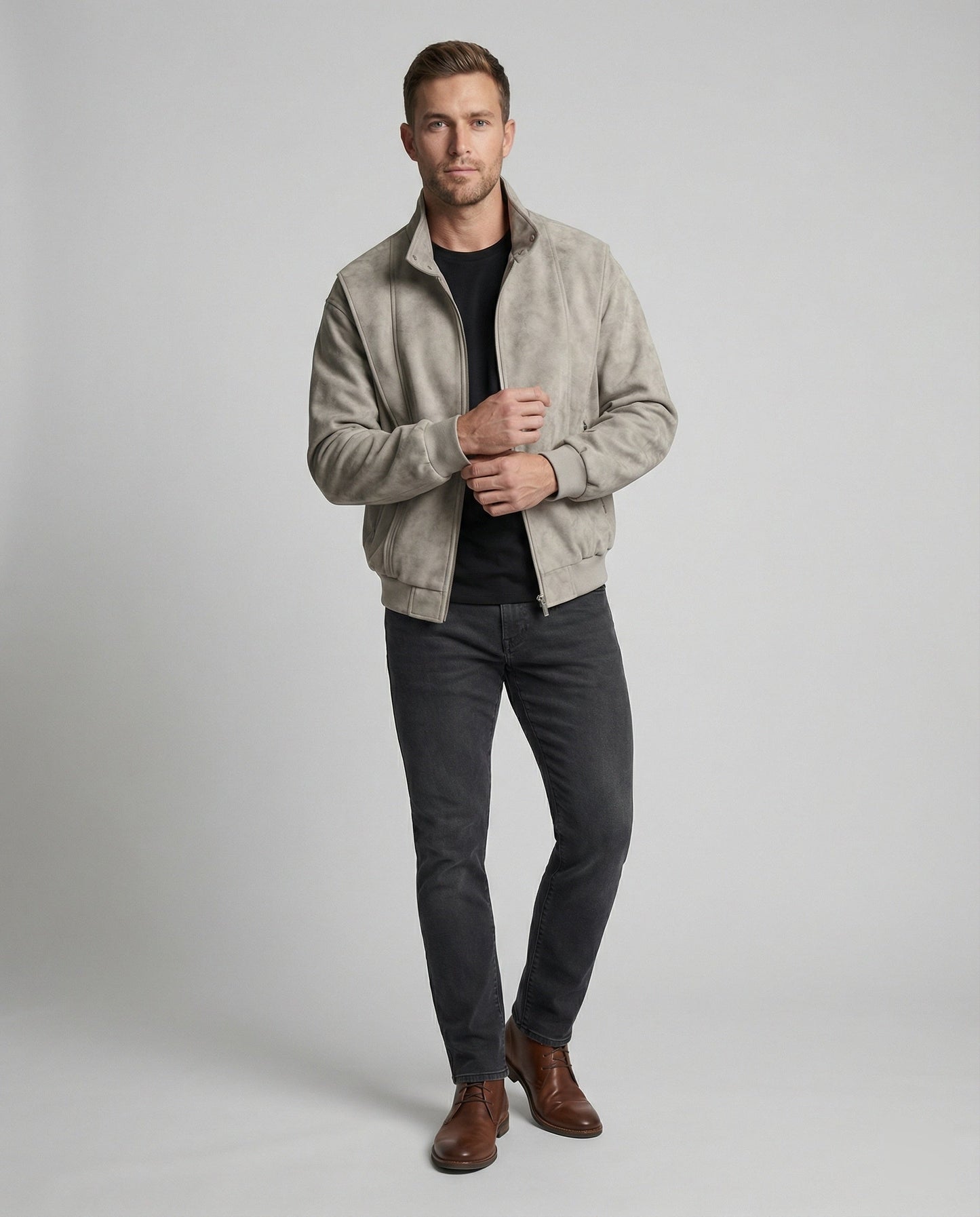 Herren Veloursjacke Kurz Stehkragen