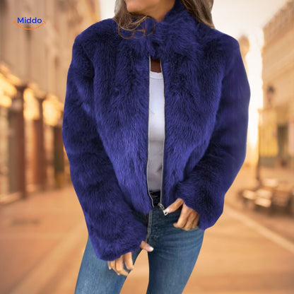 Damen Kunstpelzjacke Modern Hochkragen Elegante