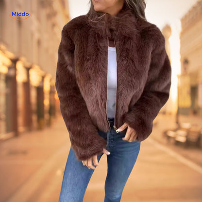 Damen Kunstpelzjacke Modern Hochkragen Elegante