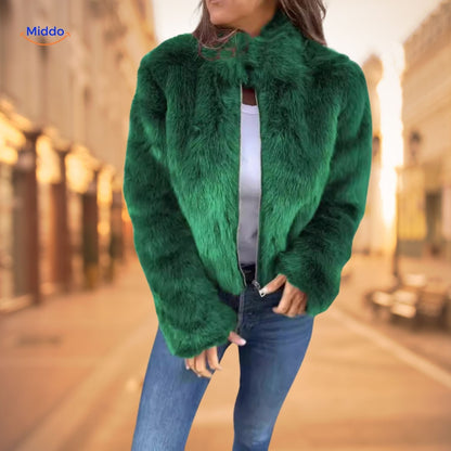 Damen Kunstpelzjacke Modern Hochkragen Elegante