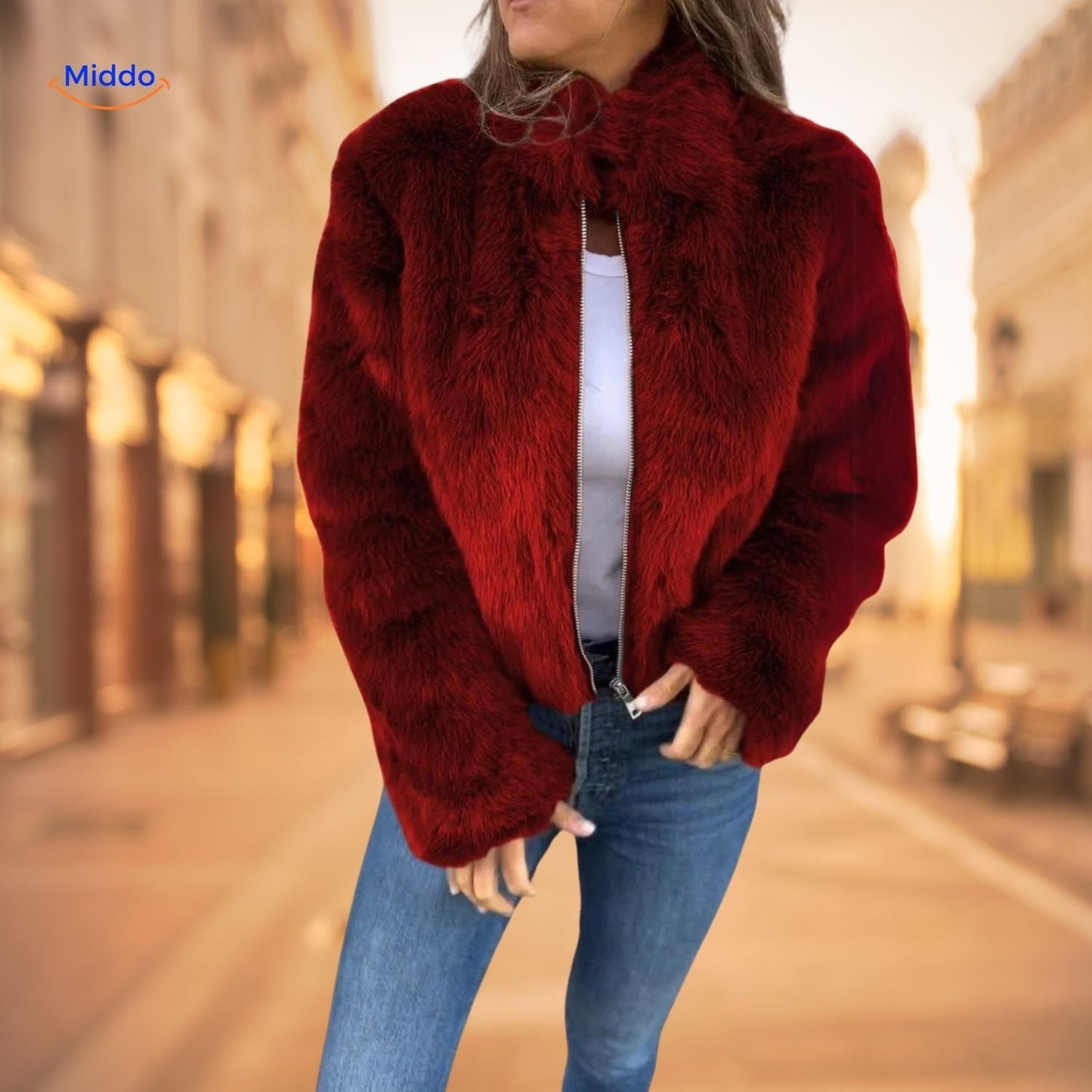 Damen Kunstpelzjacke Modern Hochkragen Elegante