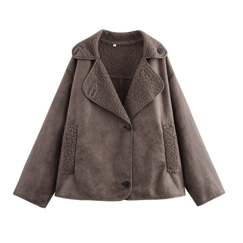 Nevada Damen Winterjacke Velourslederoptik Fleece