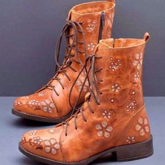 Norvielle Damen Retro-Stiefel Ethnisches Design Stickerei - Norvielle