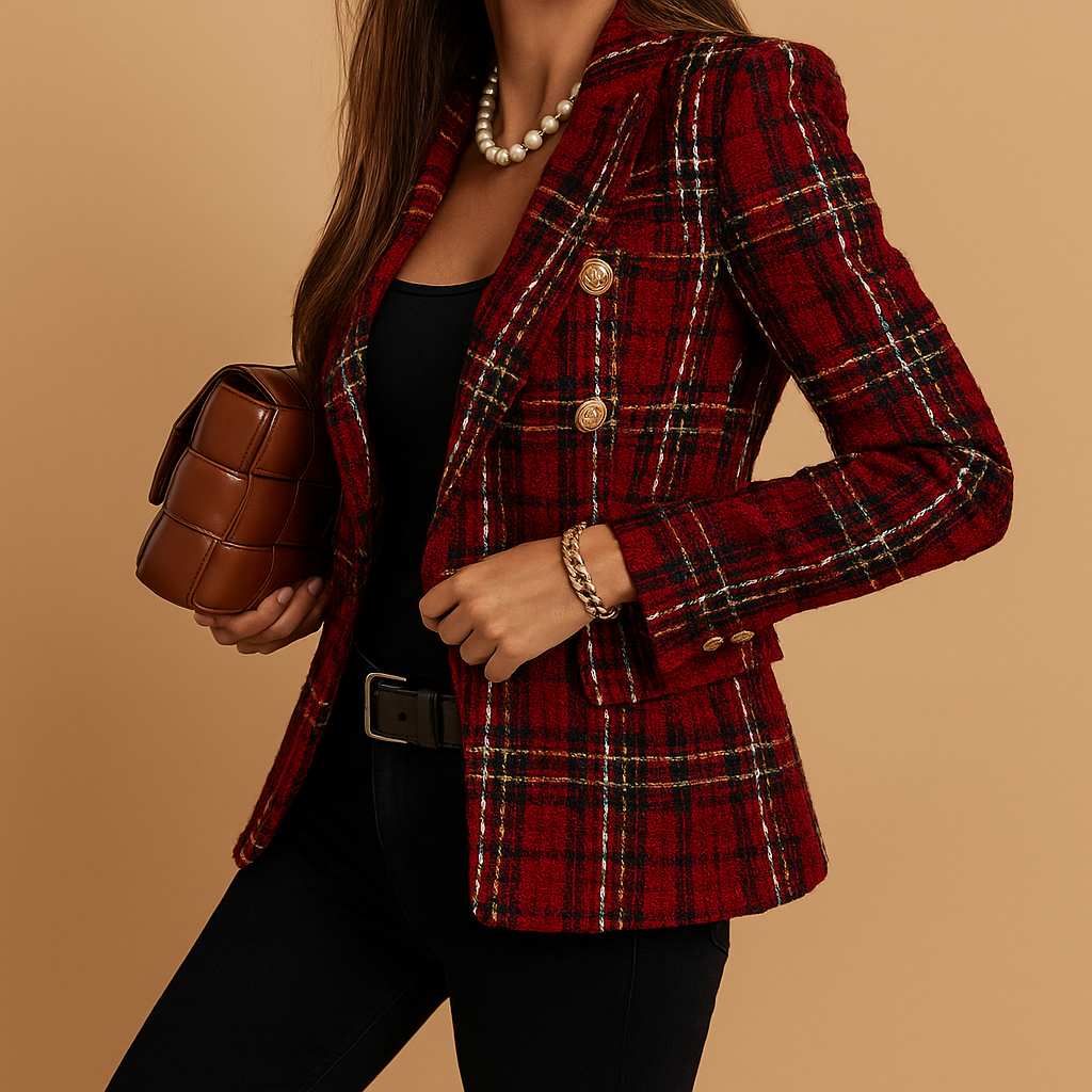 Damen Blazer Zweireihig Rautenmuster