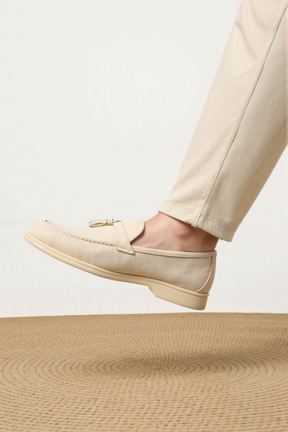 Damen Loafer Beige Quasten Komfortschuhe