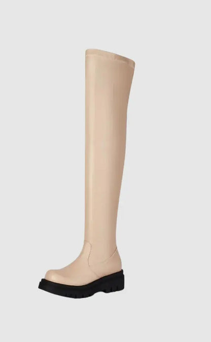 Damen Überknie Stiefel Chic Leder
