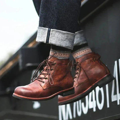 Herren Vintage Schnürstiefeletten robust Leder
