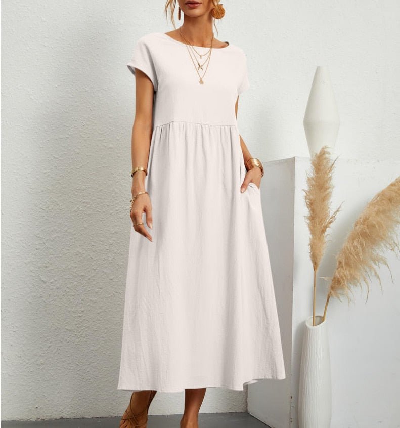 Damen Sommerkleid Rundhalsausschnitt Leicht Femini