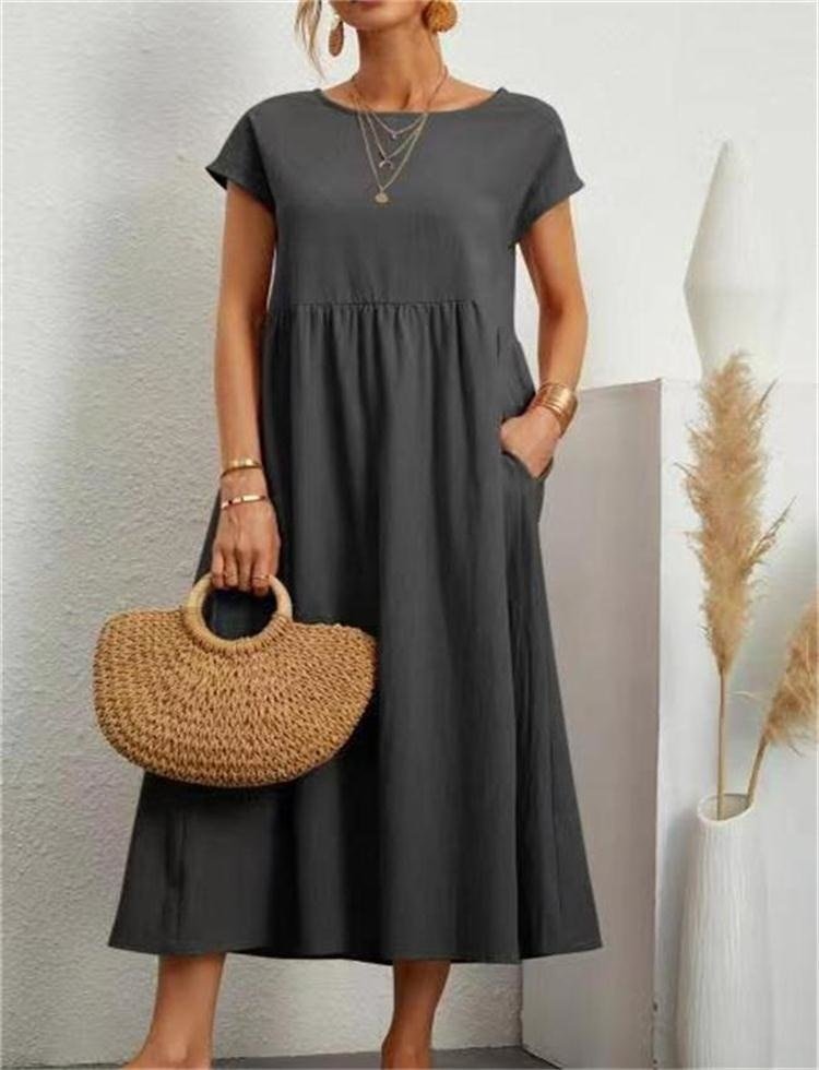 Damen Sommerkleid Rundhalsausschnitt Leicht Femini