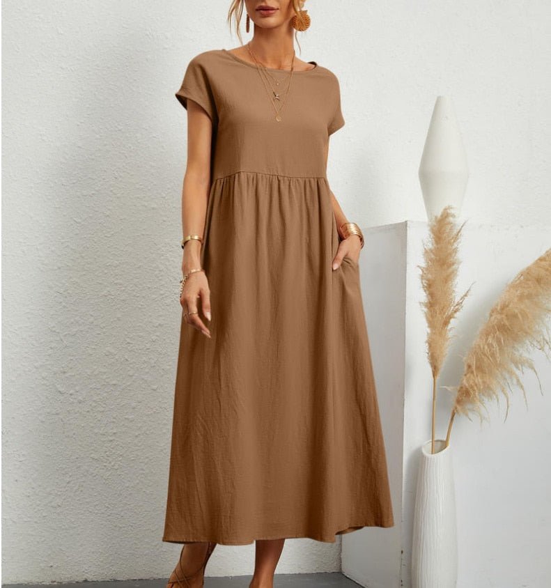Damen Sommerkleid Rundhalsausschnitt Leicht Femini