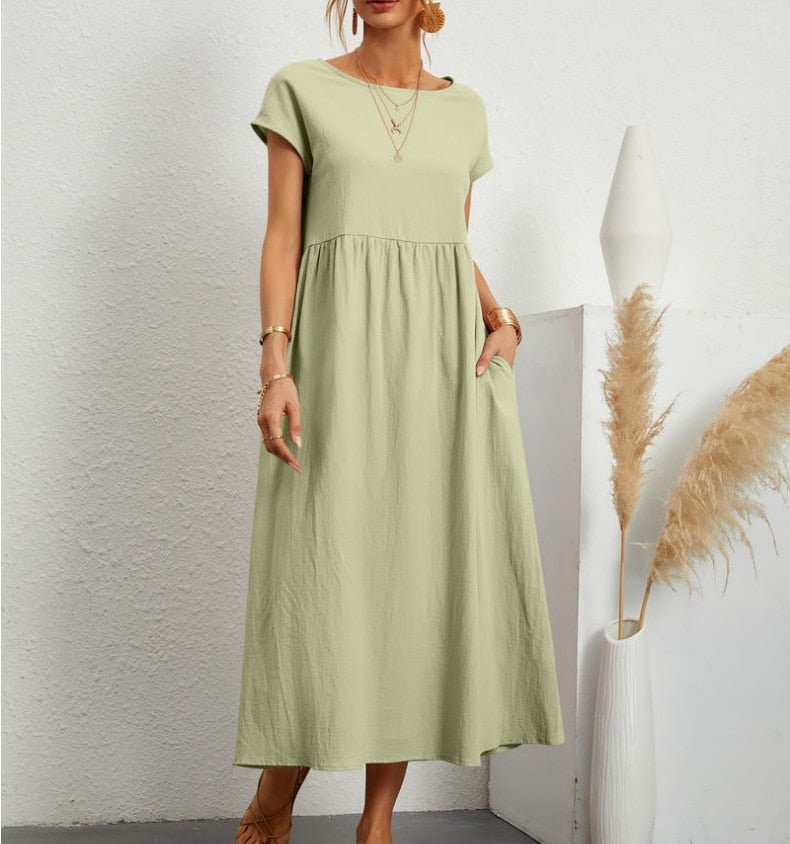 Damen Sommerkleid Rundhalsausschnitt Leicht Femini