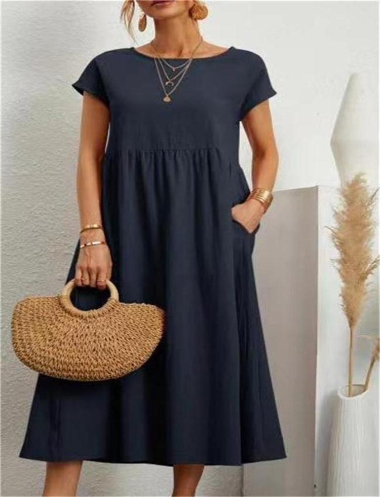 Damen Sommerkleid Rundhalsausschnitt Leicht Femini