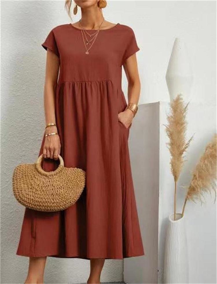 Damen Sommerkleid Rundhalsausschnitt Leicht Femini