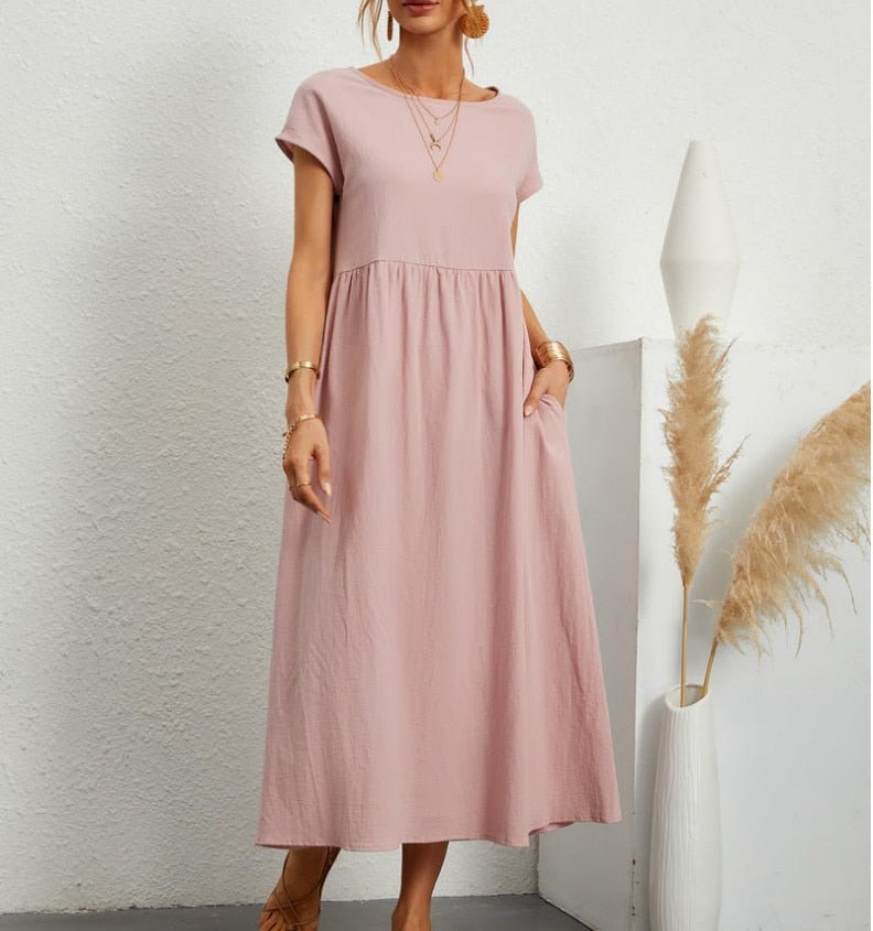 Damen Sommerkleid Rundhalsausschnitt Leicht Femini