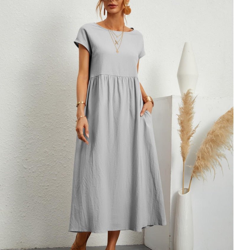 Damen Sommerkleid Rundhalsausschnitt Leicht Femini