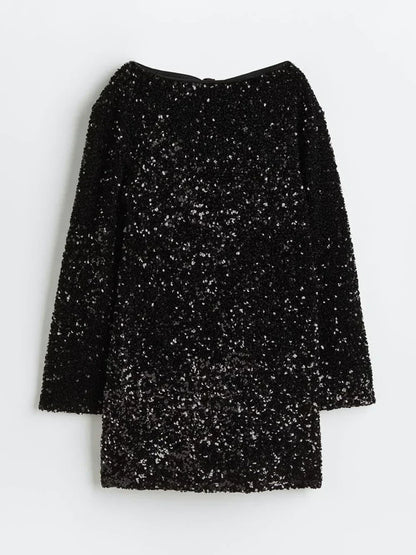 Livia Damen Mini-Kleid Glitzernd Pailletten Satin