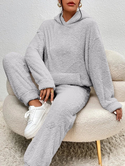 Damen Teddy Lounge Set Kuschelig Zweiteilig Anthrazit