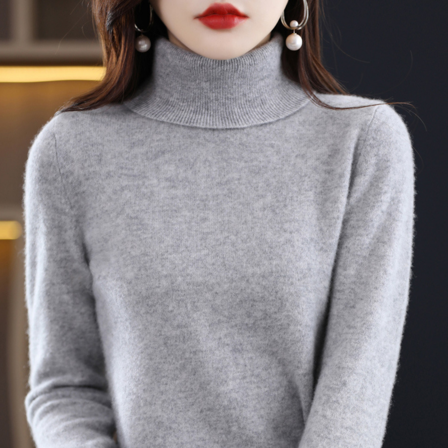 Damen Klassischer Rollkragenpullover Winter
