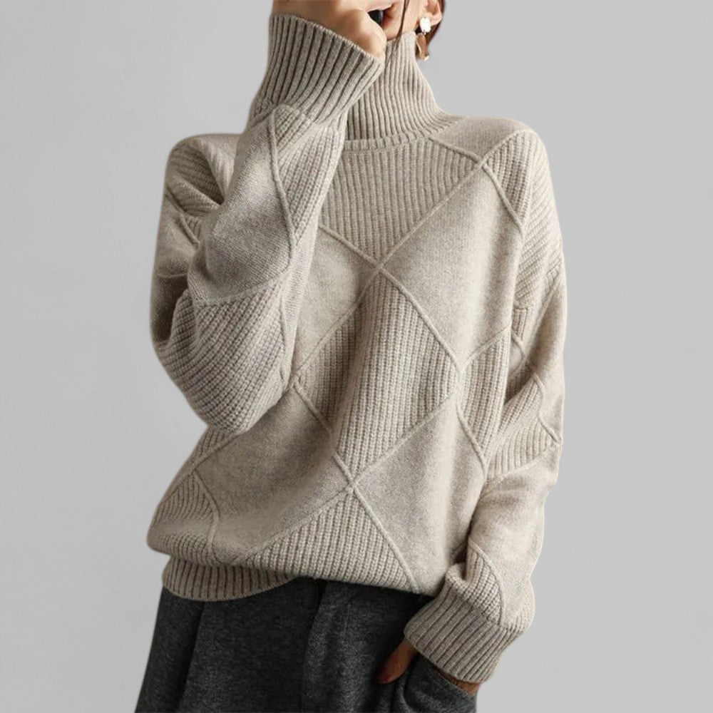 Damen Oversized Winterpullover Muster Rollkragen