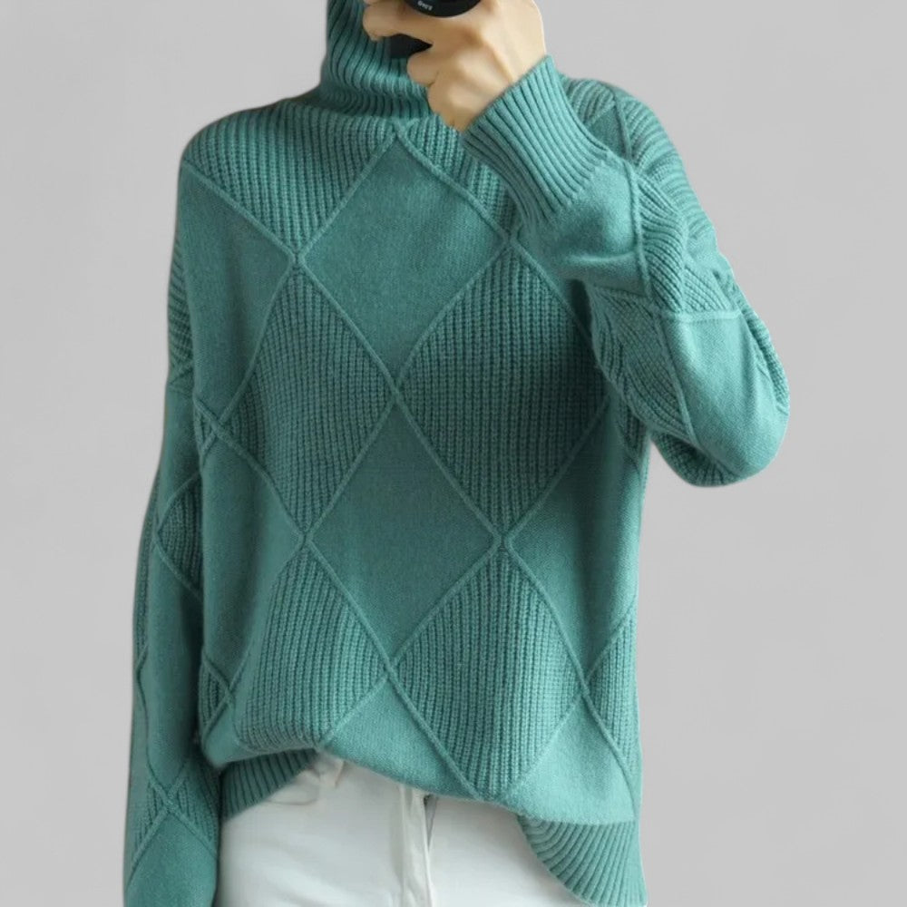 Damen Oversized Winterpullover Muster Rollkragen