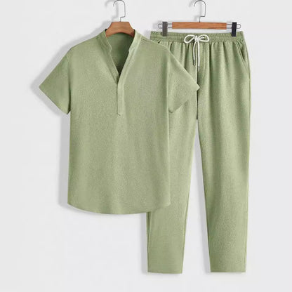 Herren Lounge-Set Polo Stehkragen Hose